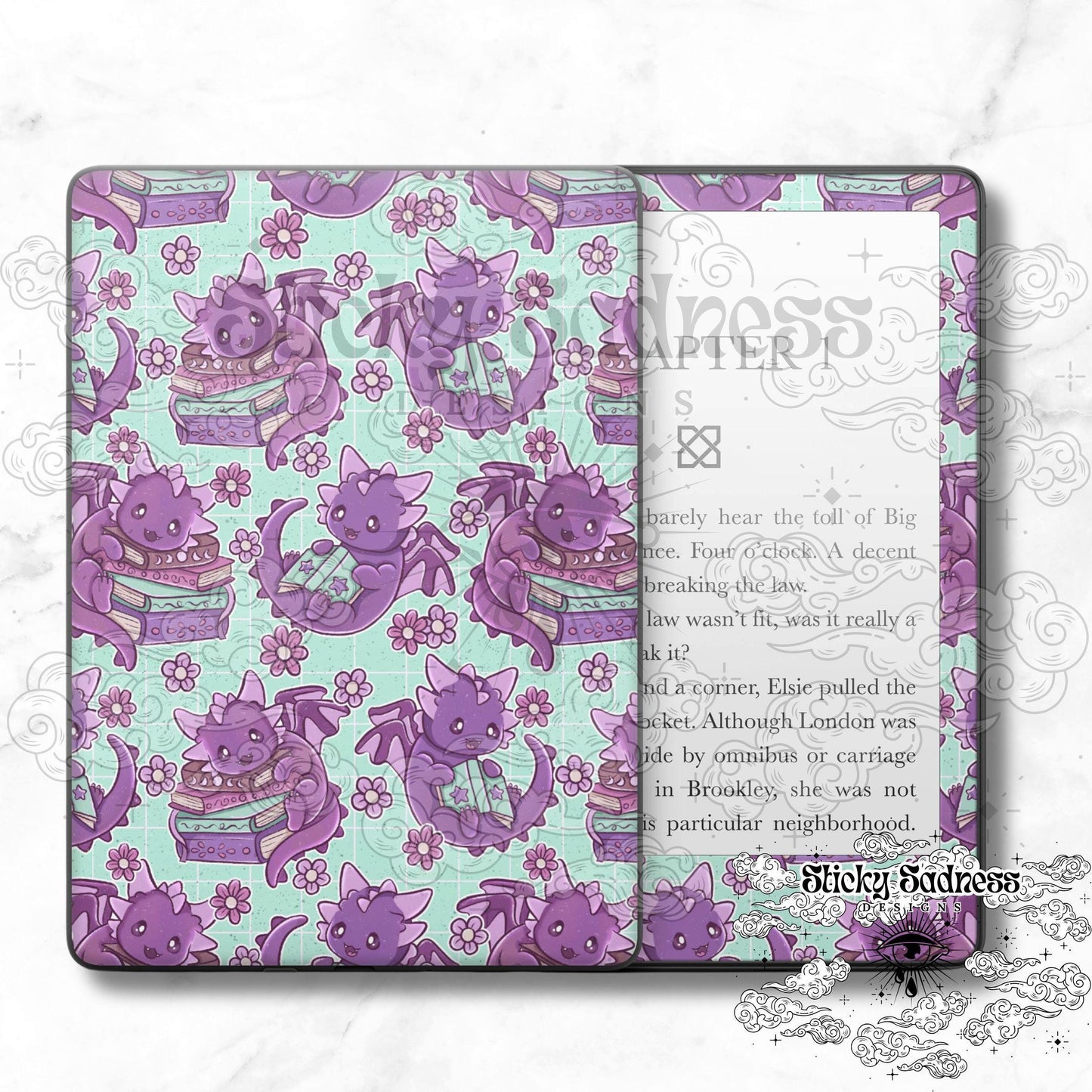 Cute Blue Book Dragon Decal Insert Skin, Cute Fantasy Vinyl Wrap for Kindle Kobo iPad Boox Fire, Gift for Book Lover, BookTok Accessories