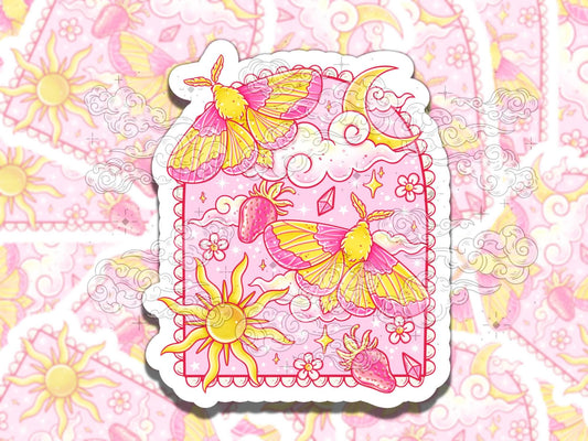Rosy Maple Moth Cute Pink Waterproof Vinyl Sticker, Girly Gift for Friend, Funny Sticker for Kindle Laptop Water Bottle Journal