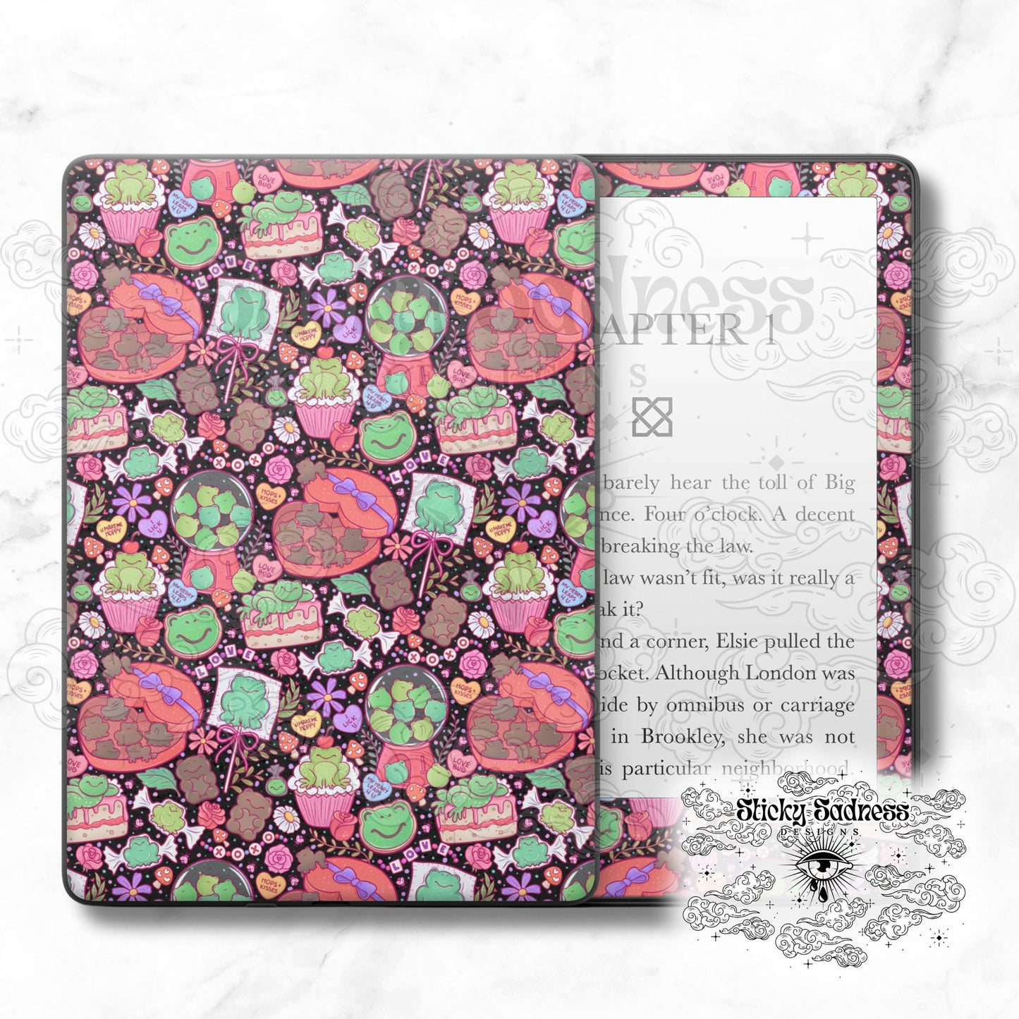 Valentine's Frog Sweets Insert Skin, Cute Vinyl Wrap for Kindle Kobo iPad Boox Fire, Gift for Valentine Book Lover, BookTok Accessories