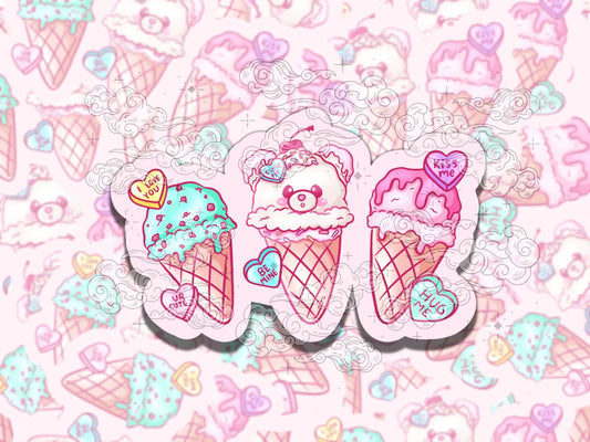 Ice Cream Valentine's Cute Waterproof Vinyl Sticker, Gift for Girl Friend, Funny Sticker for Kindle Laptop Water Bottle Journal