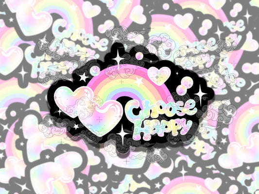 Choose Happy Cute Neon Valentine's Waterproof Vinyl Sticker, Gift for Girl Friend, Funny Sticker for Kindle Laptop Water Bottle Journal