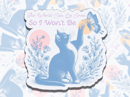 Cute funny waterproof vinyl sticker for cat lover, fun sticker gift for best friend, funny decal for laptop water bottle kindle
