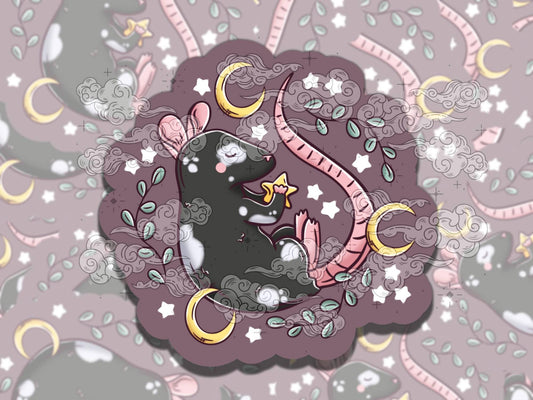 Sleeping Ratties Cute Witchy Waterproof Vinyl Sticker, Gift for Girl Friend, Funny Sticker for Kindle Laptop Water Bottle Journal