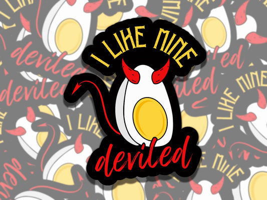 I Like Mine Deviled Cute Egg Satan Waterproof Vinyl Sticker, Gift for Friend, Funny Sticker for Kindle Laptop Water Bottle Journal
