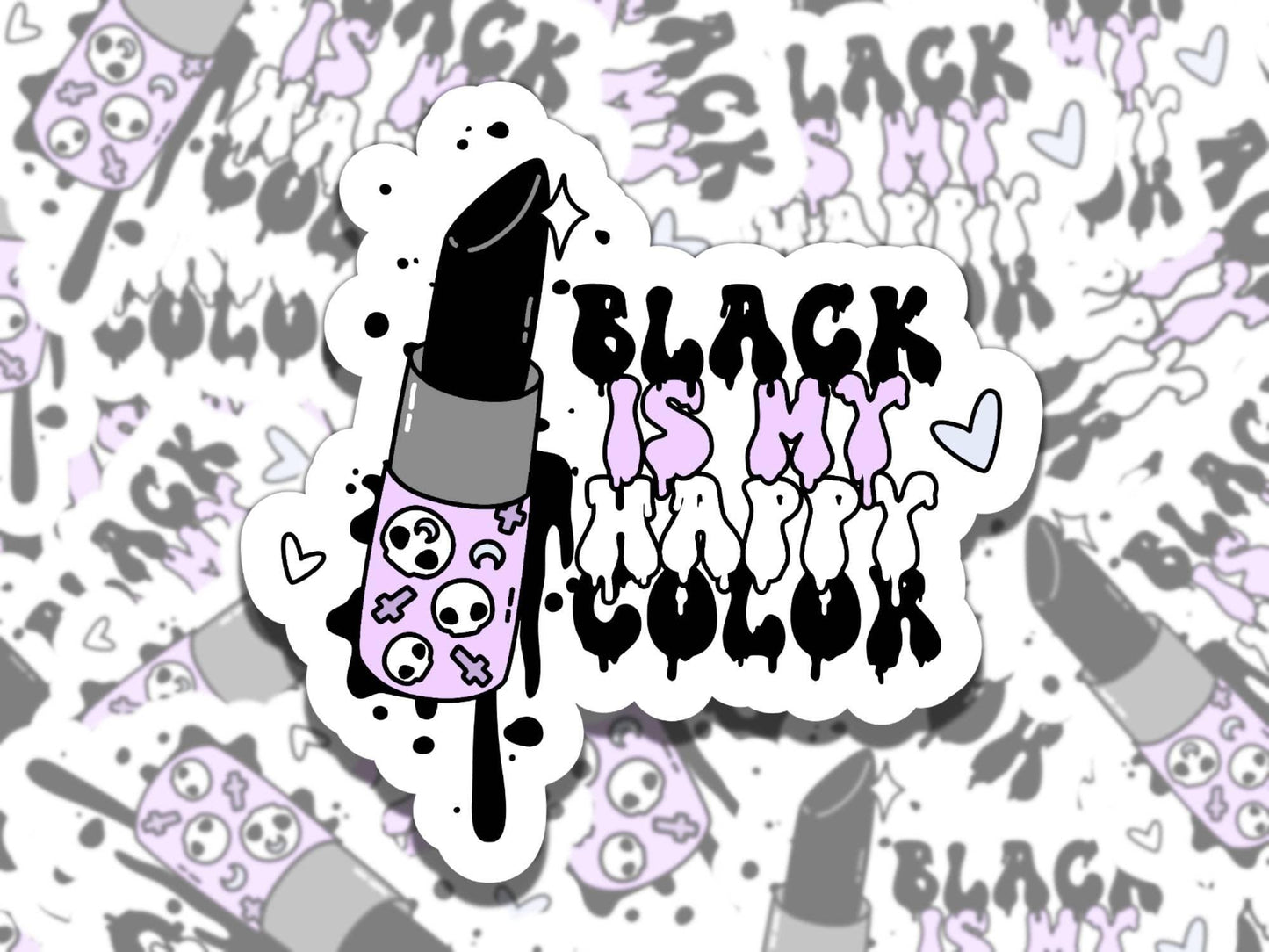 Black is My Happy Color Sticker, Cute Goth Lipstick Vinyl Sticker, Gift for Friend, Funny Sticker for Kindle Laptop Water Bottle Journal