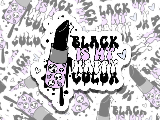 Black is My Happy Color Sticker, Cute Goth Lipstick Vinyl Sticker, Gift for Friend, Funny Sticker for Kindle Laptop Water Bottle Journal
