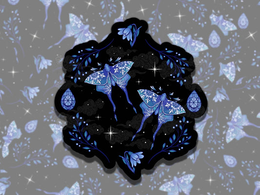 Snowflake Moths Winter Gothic Waterproof Vinyl Sticker, Girly Gift for Friend, Funny Sticker for Kindle Laptop Water Bottle Journal