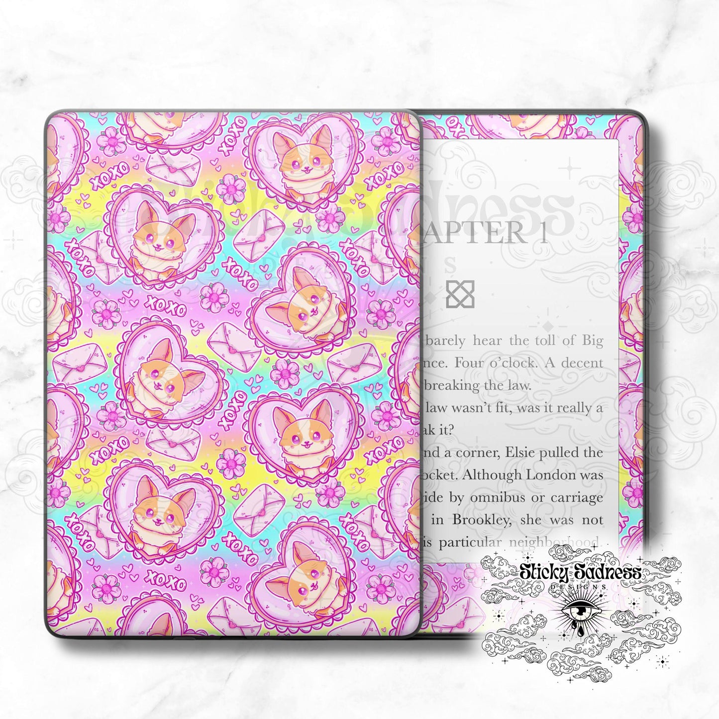 Valentine's Corgi Holiday Insert Skin, Cute Vinyl Wrap for Kindle Kobo iPad Boox Fire, Gift for Valentine Book Lover, BookTok Accessories