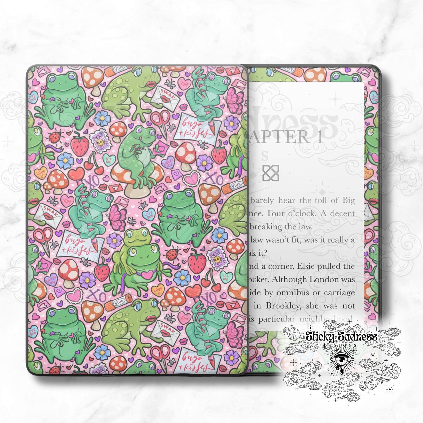Valentine's Frog Holiday Insert Skin, Cute Vinyl Wrap for Kindle Kobo iPad Boox Fire, Gift for Valentine Book Lover, BookTok Accessories