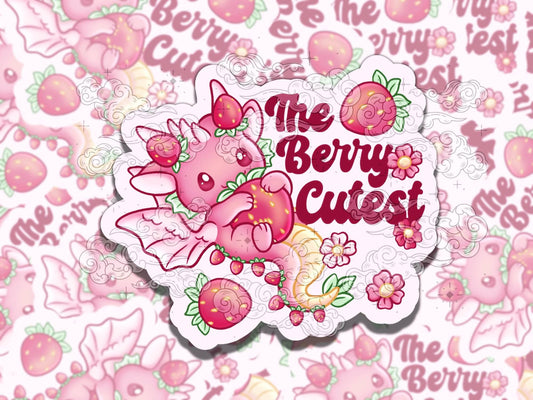 Strawberry Dragon Cute Valentine's Waterproof Vinyl Sticker, Gift for Girl Friend, Funny Sticker for Kindle Laptop Water Bottle Journal