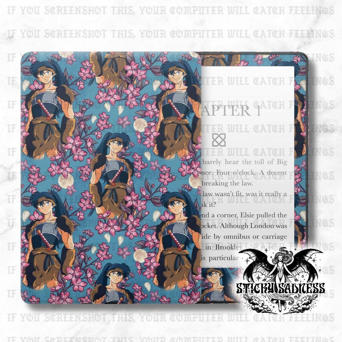 The image is a collage of multiple images featuring a character with a blue background and pink flowers. The character appears to be a female anime or manga character, and the background has a floral pattern. The collage includes several instances of the character and the floral background, creating a visually cohesive and repetitive design.