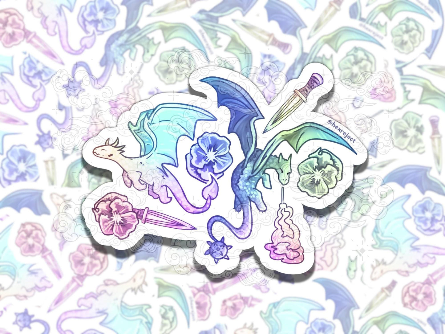 Dragon Porcelain Cute Witchy Waterproof Vinyl Sticker, Gift for Girl Friend, Funny Sticker for Kindle Laptop Water Bottle Journal