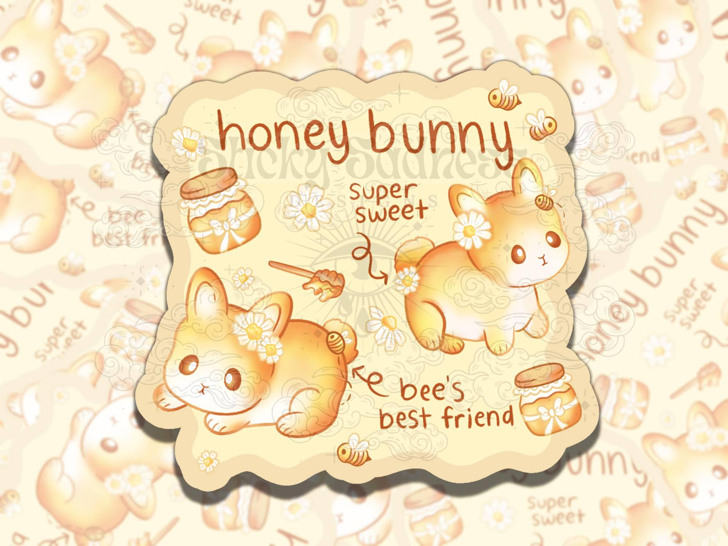 Honey Bunny Cute Girly Waterproof Vinyl Sticker, Gift for Girl Friend, Funny Sticker for Kindle Laptop Water Bottle Journal