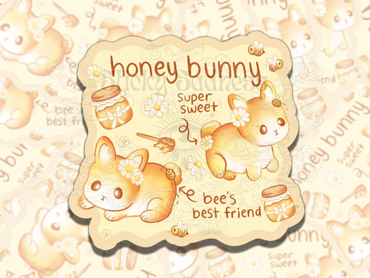 Honey Bunny Cute Girly Waterproof Vinyl Sticker, Gift for Girl Friend, Funny Sticker for Kindle Laptop Water Bottle Journal
