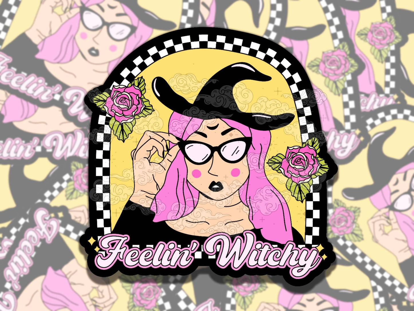 Feelin' Witchy Cute Spooky Waterproof Vinyl Sticker, Gift for Friend, Funny Sticker for Kindle Laptop Water Bottle Journal