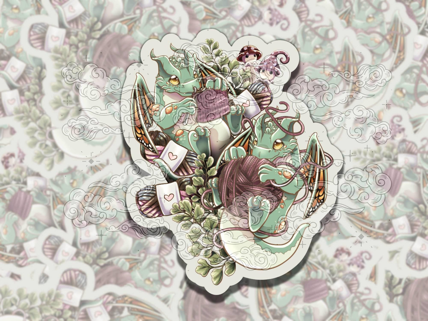 Fenrys Crocheting Dragon Cute Waterproof Vinyl Sticker, Gift for Friend, Funny Sticker for Kindle Laptop Water Bottle Journal