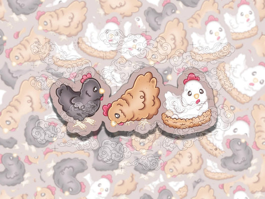 Cute Chicken Trio Cottagecore Waterproof Vinyl Sticker, Girly Gift for Coffee Lover, Funny Sticker for Kindle Laptop Water Bottle Journal
