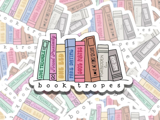 Book Tropes Sticker, Cute Smutty Bookish Vinyl Sticker, Gift for Friend, Funny Sticker for Kindle Laptop Water Bottle Journal