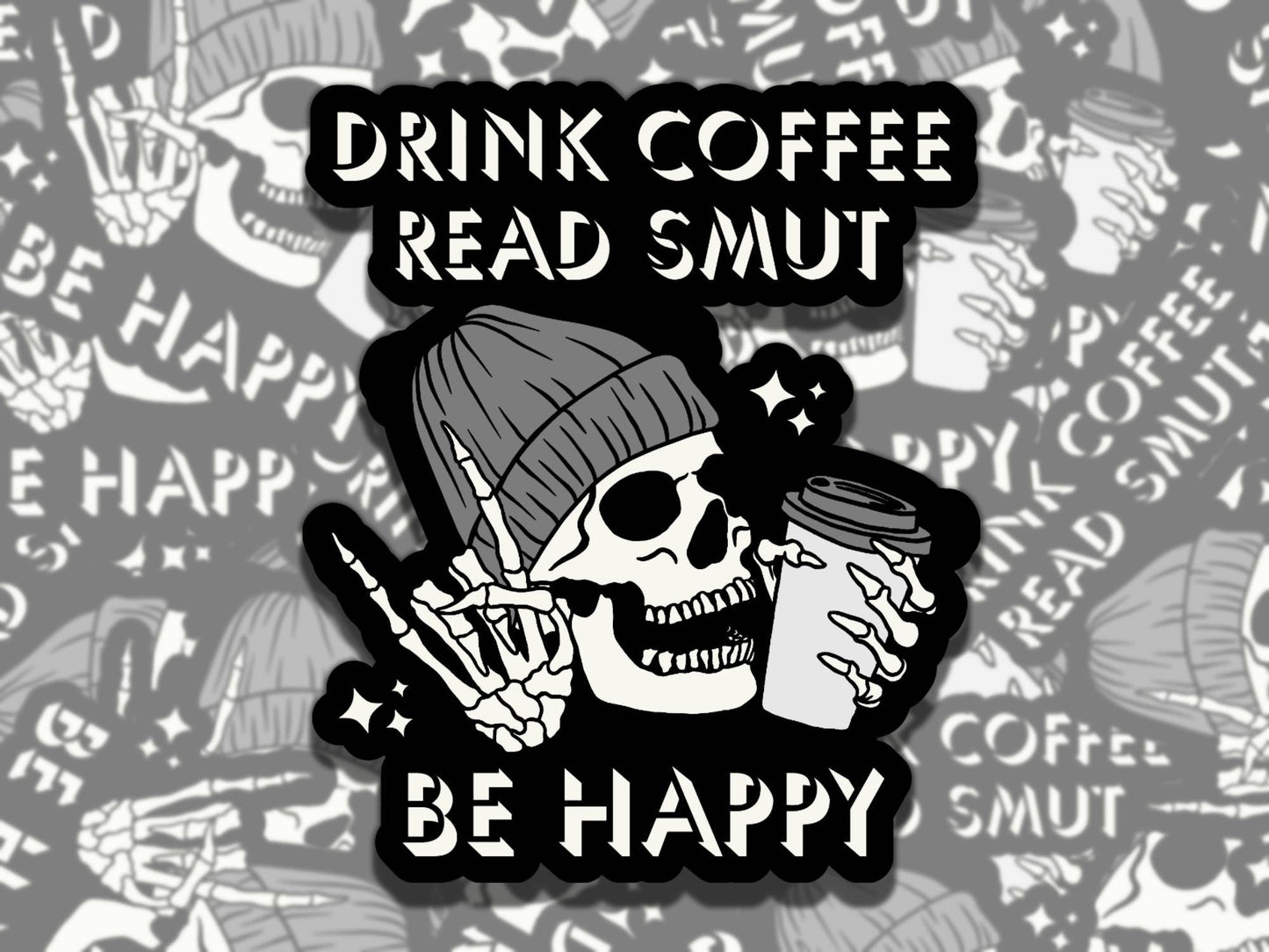 Drink Coffee Read Smut Be Happy Colors Sticker, Reading Vinyl Sticker, Smutty Waterproof eReader, Kindle, Cute Funny Gift for Bookworm