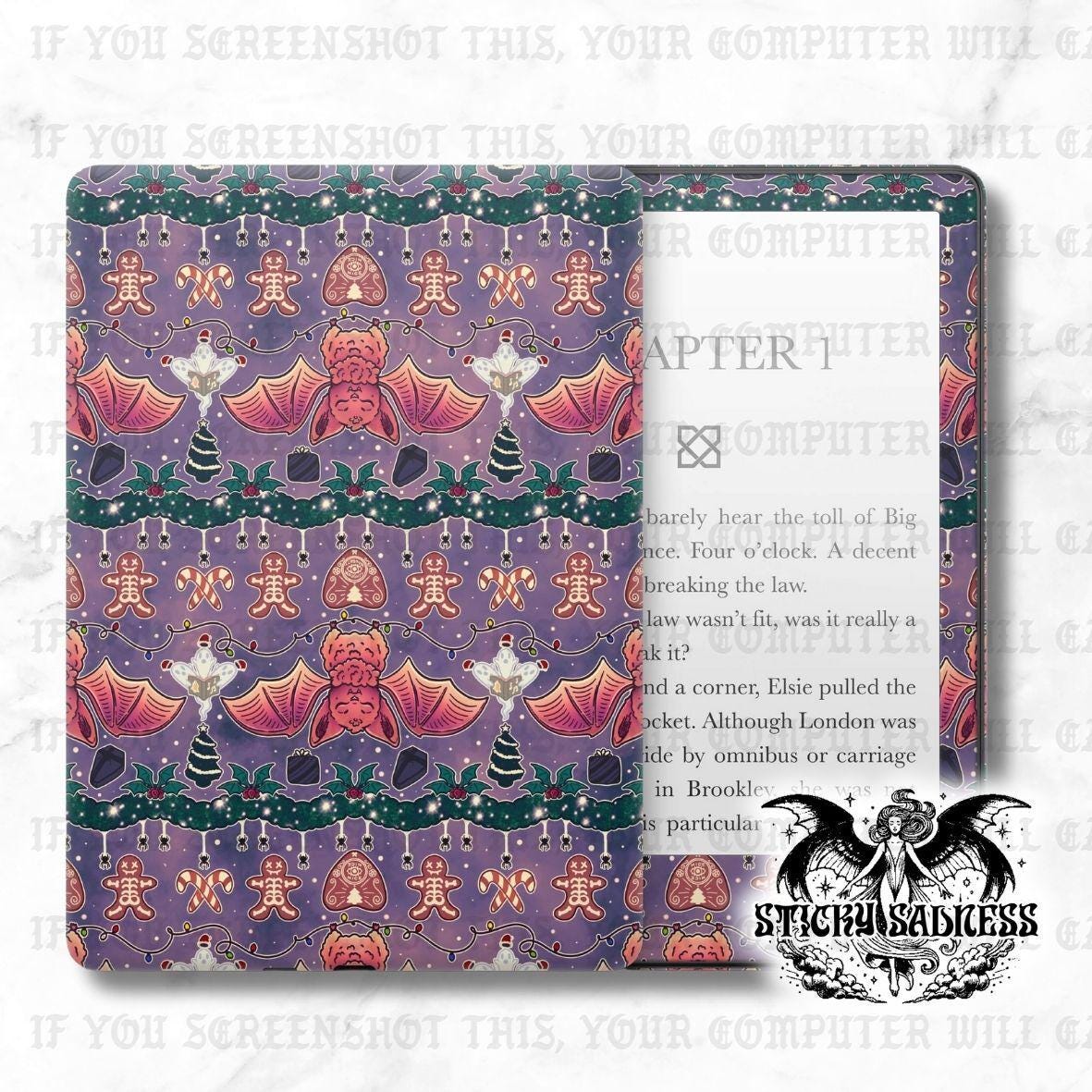 Purple Ugly Sweater Holiday Insert Decal Sticker Skin, Cute Vinyl Wrap for Kindle Kobo iPad Boox Fire, Book Lover Gift, BookTok Accessory