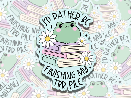 Rather be Finishing my TBR Pile Cute Frog Sticker, Reading Vinyl Sticker, BookTok Waterproof eReader, Kindle, Cute Funny Gift for Bookworm