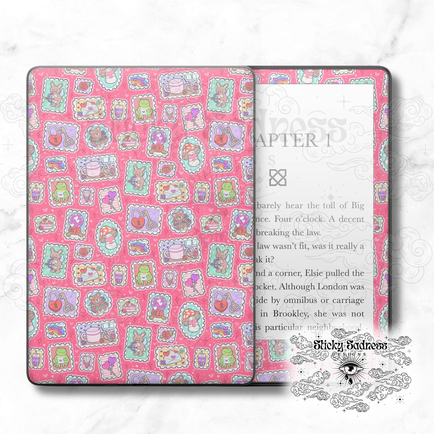 Valentine's Stamps Holiday Insert Skin, Cute Vinyl Wrap for Kindle Kobo iPad Boox Fire, Gift for Valentine Book Lover, BookTok Accessories