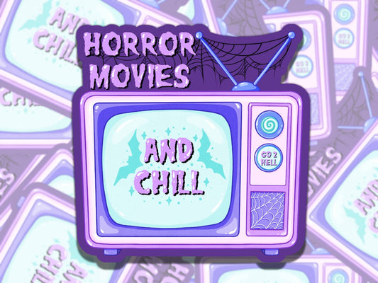 Chill and Horror Movies Cute Spooky Waterproof Vinyl Sticker, Gift for Friend, Funny Sticker for Kindle Laptop Water Bottle Journal