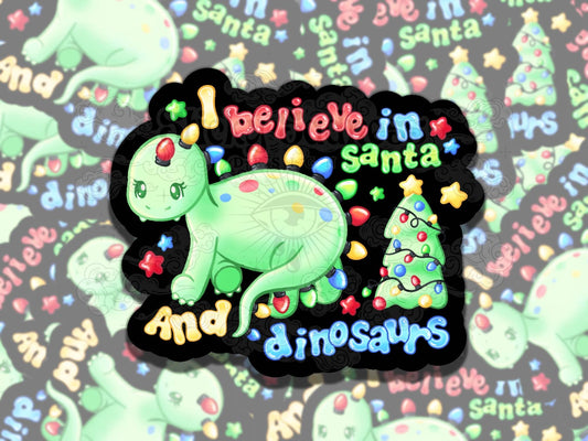 Shineosaurus Cute Christmas Dino Nostalgic Waterproof Vinyl Sticker, Gift for Friend, Funny Sticker for Kindle Laptop Water Bottle Journal
