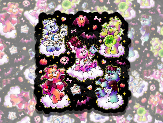 Pastel Halloween Bears Cute Spooky Waterproof Vinyl Sticker, Gift for Friend, Funny Sticker for Kindle Laptop Water Bottle Journal
