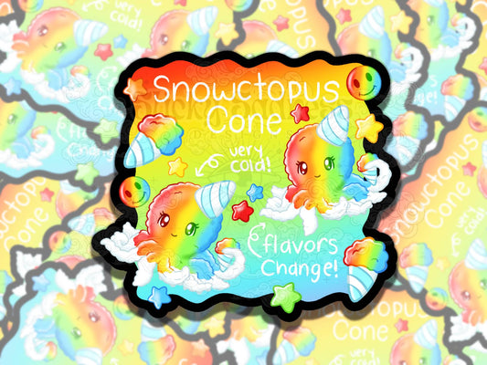 Snowctopus Cone Cute Octopus Girly Waterproof Vinyl Sticker, Gift for Girl Friend, Funny Sticker for Kindle Laptop Water Bottle Journal