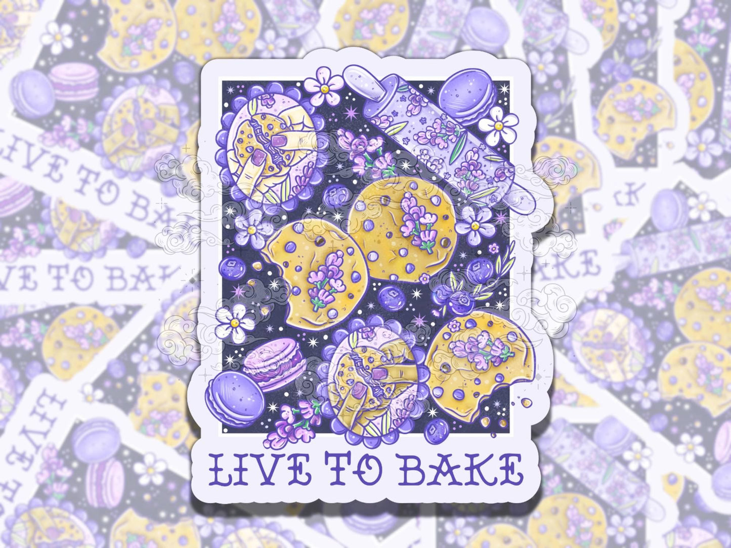 Lavender Cookies Cute Fun Waterproof Vinyl Sticker, Girly Gift for Friend, Funny Sticker for Kindle Laptop Water Bottle Journal