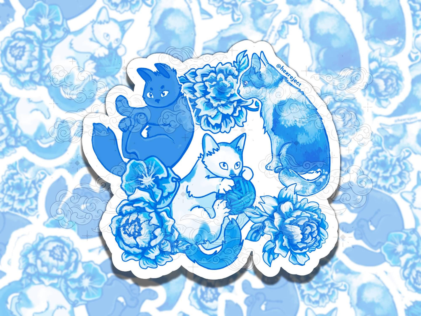 Kitty Porcelain Cute Witchy Waterproof Vinyl Sticker, Gift for Girl Friend, Funny Sticker for Kindle Laptop Water Bottle Journal