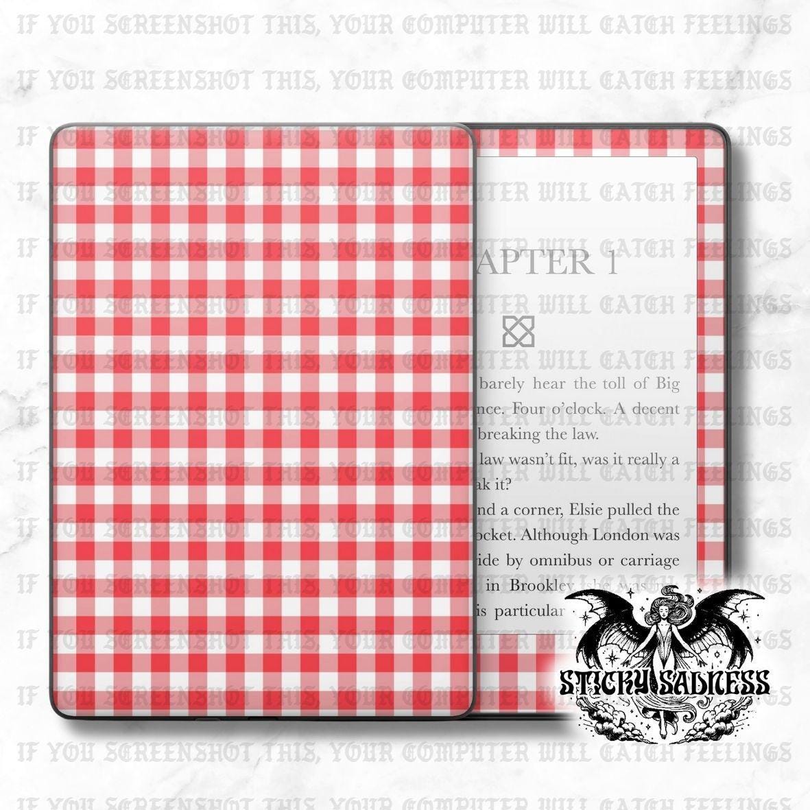 Light Red Gingham Checker Decal Insert Skin, Aesthetic Vinyl Wrap for Kindle Kobo iPad Boox Fire, Gift for Book Lover, BookTok Accessories
