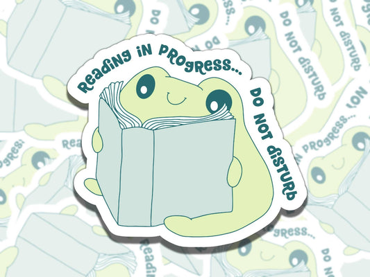 Reading in Progress Frog Sticker, Reading Vinyl Sticker, BookTok Waterproof eReader, Kindle, Cute Funny Gift for Bookworm, Bookish Gift