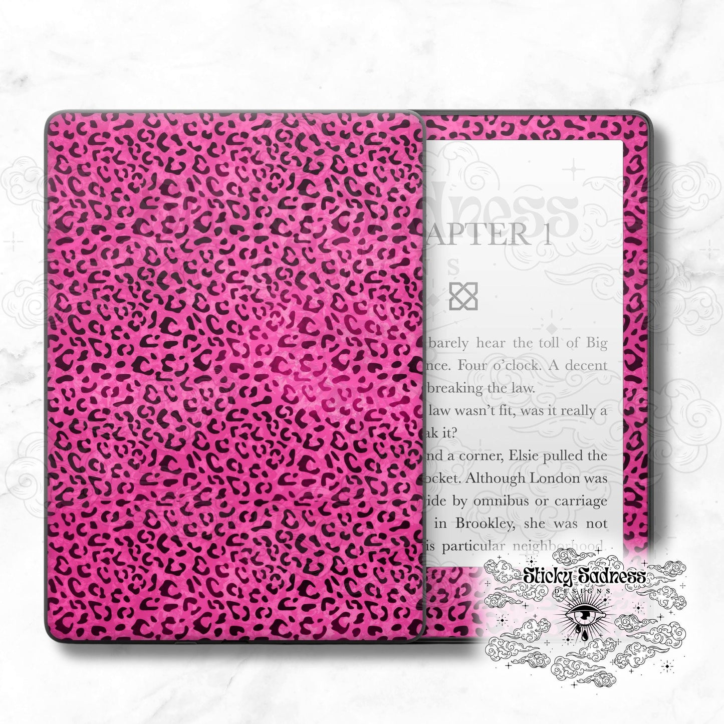 Pink Cheetah Leopard Print Decal Insert Skin, Vinyl Wrap for Kindle Kobo iPad Boox Fire, Gift for Book Lover, BookTok Accessories