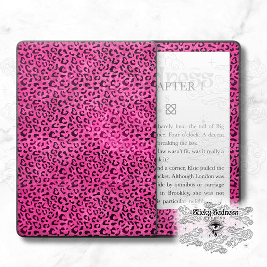 Pink Cheetah Leopard Print Decal Insert Skin, Vinyl Wrap for Kindle Kobo iPad Boox Fire, Gift for Book Lover, BookTok Accessories