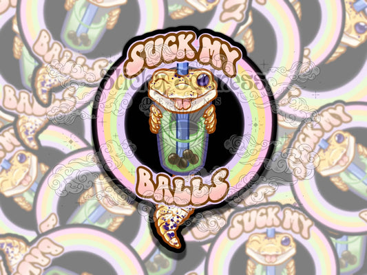 Suck My Balls Gecko Waterproof Vinyl Sticker, Gift for Friend, Funny Sticker for Kindle Laptop Water Bottle Journal, Fantasy Art