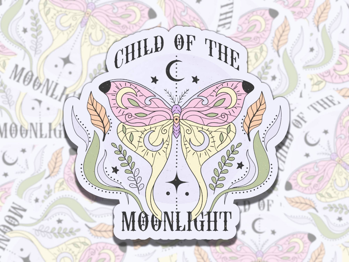 Child of the Moonlight Mystical Moth Sticker, Waterproof Affirmation Sticker, Funny Gift for Friend, Sticker for Kindle Laptop Water Bottle
