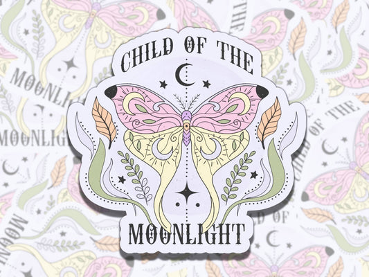 Child of the Moonlight Mystical Moth Sticker, Waterproof Affirmation Sticker, Funny Gift for Friend, Sticker for Kindle Laptop Water Bottle