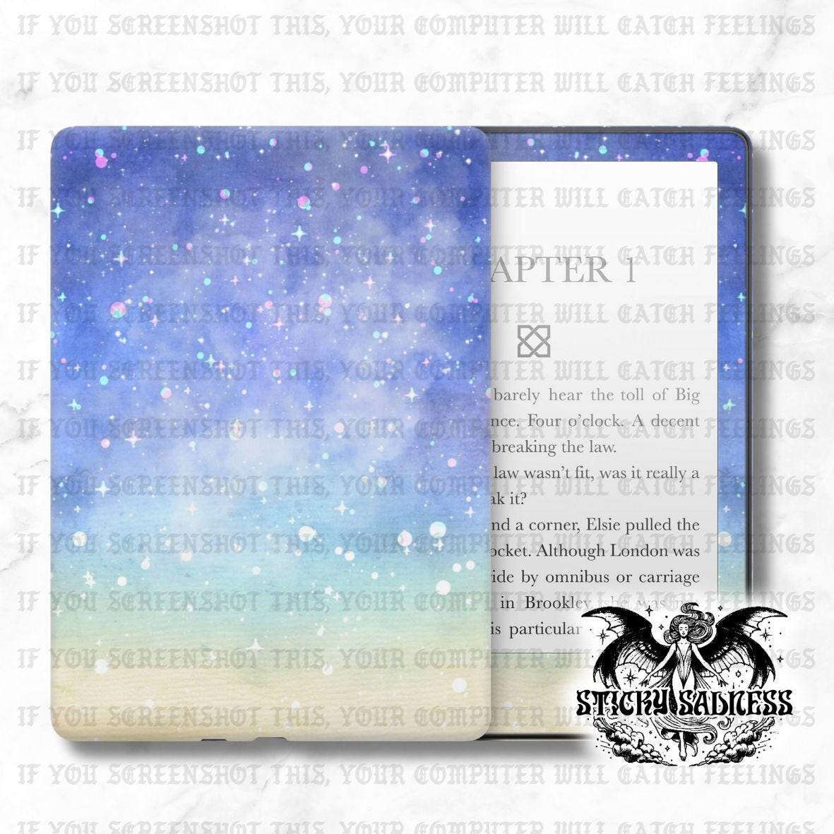 The image is a book cover with a starry night sky background, featuring a text box with the title &quot;CHAPTER 1&quot; and a paragraph of text.