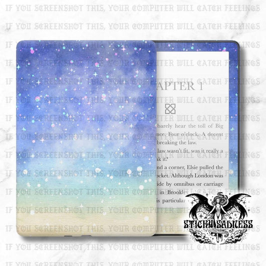 The image is a book cover with a starry night sky background, featuring a text box with the title &quot;CHAPTER 1&quot; and a paragraph of text.