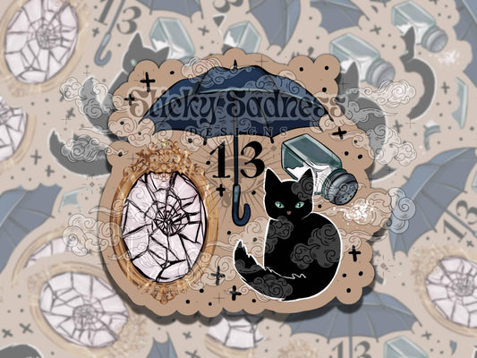 Friday the 13th Black Cat Spooky Waterproof Vinyl Sticker, Gift for Friend, Funny Sticker for Kindle Laptop Water Bottle Journal