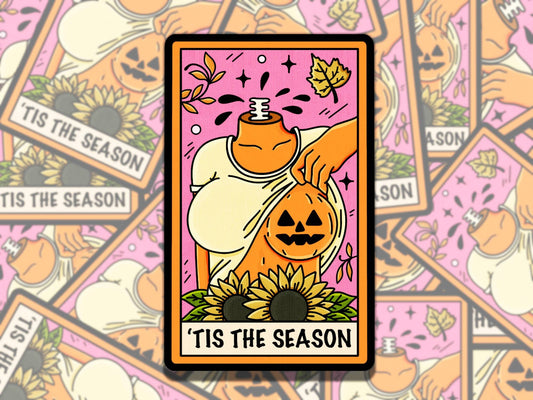 Tis the Season Zombie Woman Spooky Waterproof Vinyl Sticker, Gift for Friend, Funny Sticker for Kindle Laptop Water Bottle Journal