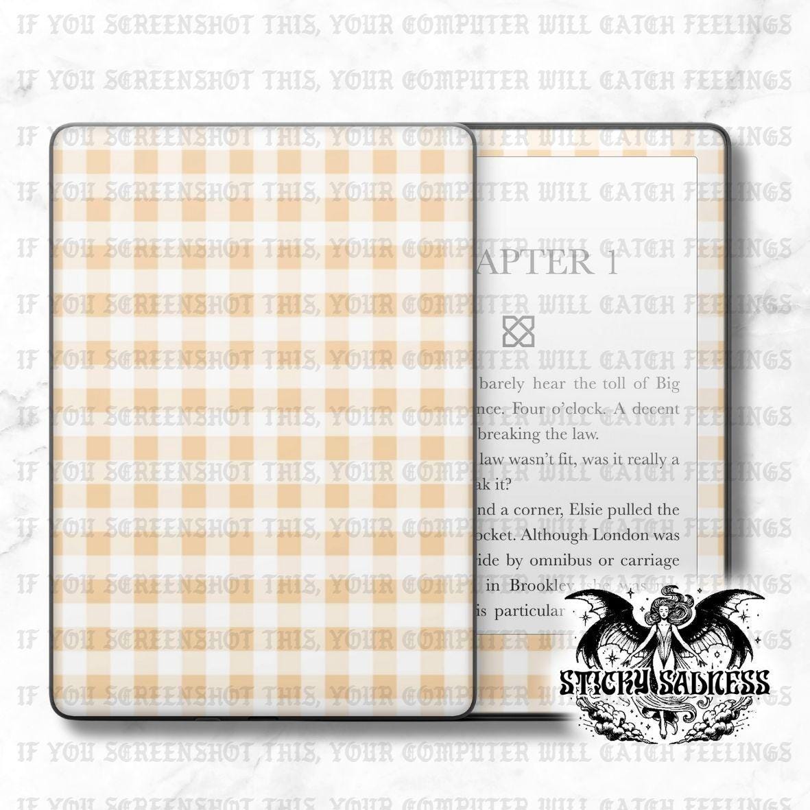 White Yellow Gingham Checker Decal Insert Skin, Aesthetic Vinyl Wrap for Kindle Kobo iPad Boox Fire, Gift for Book Lover, BookTok Accessory