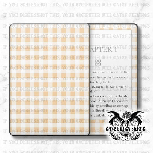 White Yellow Gingham Checker Decal Insert Skin, Aesthetic Vinyl Wrap for Kindle Kobo iPad Boox Fire, Gift for Book Lover, BookTok Accessory