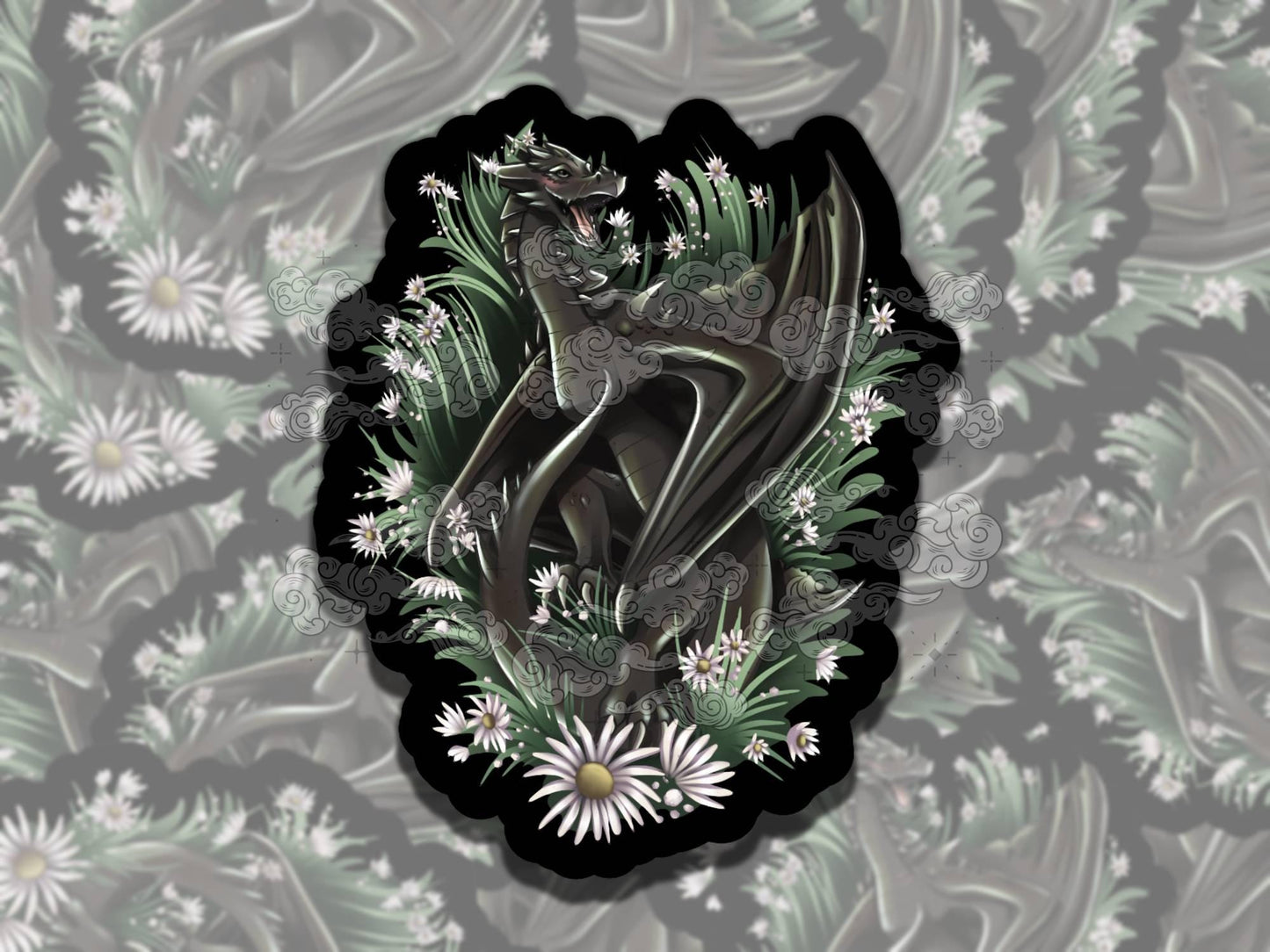 Black Dragon Wildflower Roll Bookish Waterproof Vinyl Sticker, Gift for Girl Friend, Funny Sticker for Kindle Laptop Water Bottle Journal