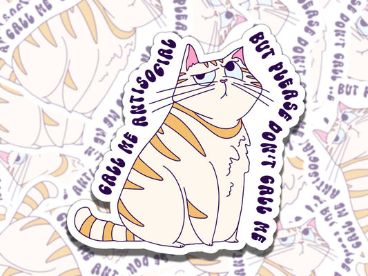 Call Me Antisocial Cat Mental Health Sticker, Affirmation Sticker, Gift for Friend, Funny Sticker for Kindle Laptop Water Bottle Journal