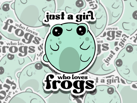 Just a Girl Who Loves Frogs Cute Waterproof Vinyl Sticker, Gift for Friend, Funny Sticker for Kindle Laptop Water Bottle Journal