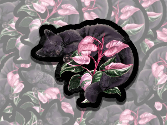 Floral Cats Cat Waterproof Vinyl Sticker, Girly Gift for Coffee Lover, Funny Sticker for Kindle Laptop Water Bottle Journal