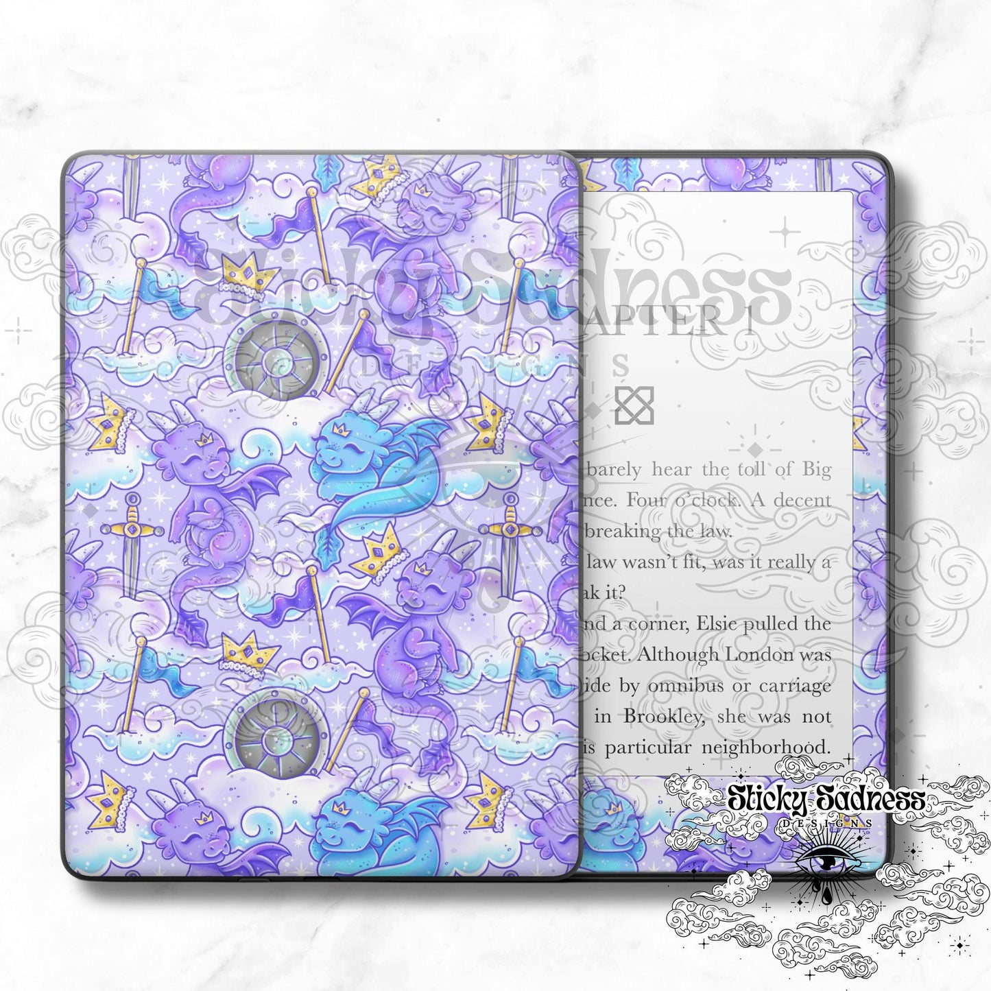 Cute Royal Dragons Decal Insert Skin, Cute Fantasy Vinyl Wrap for Kindle Kobo iPad Boox Fire, Gift for Book Lover, BookTok Accessories